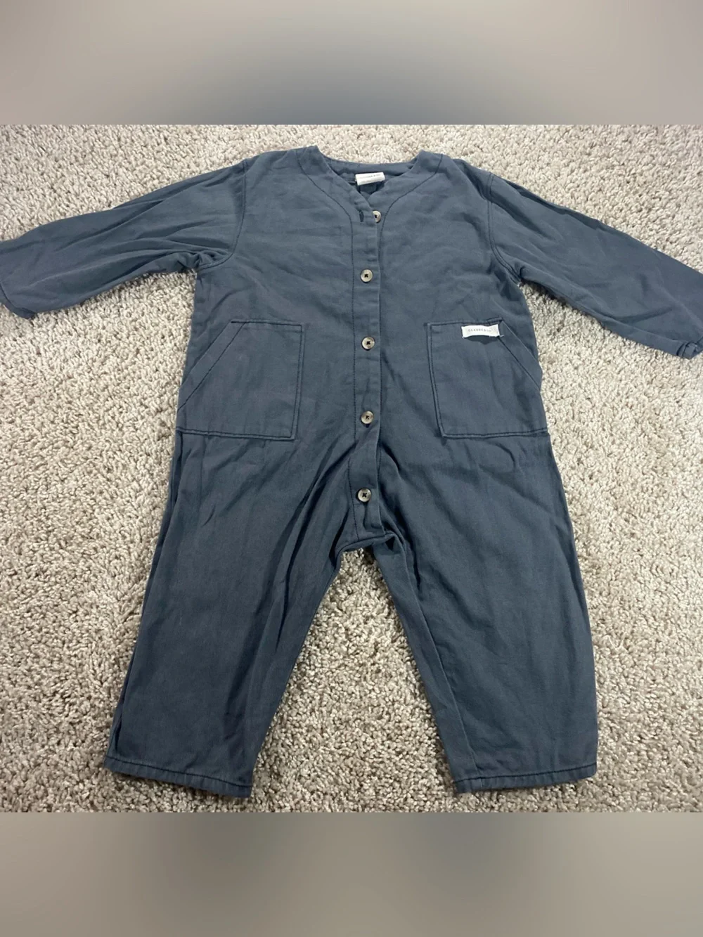 CLAUDE & CO  Claude X Ando Bib Overalls Button Down Onesie Grey Charcoal 6-12 mo